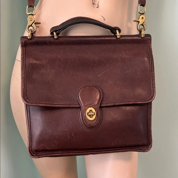 Vintage 1998 Coach Willis 9927 Mahogany Brown Leather Turnlock Crossbody Satchel - Picture 1 of 14